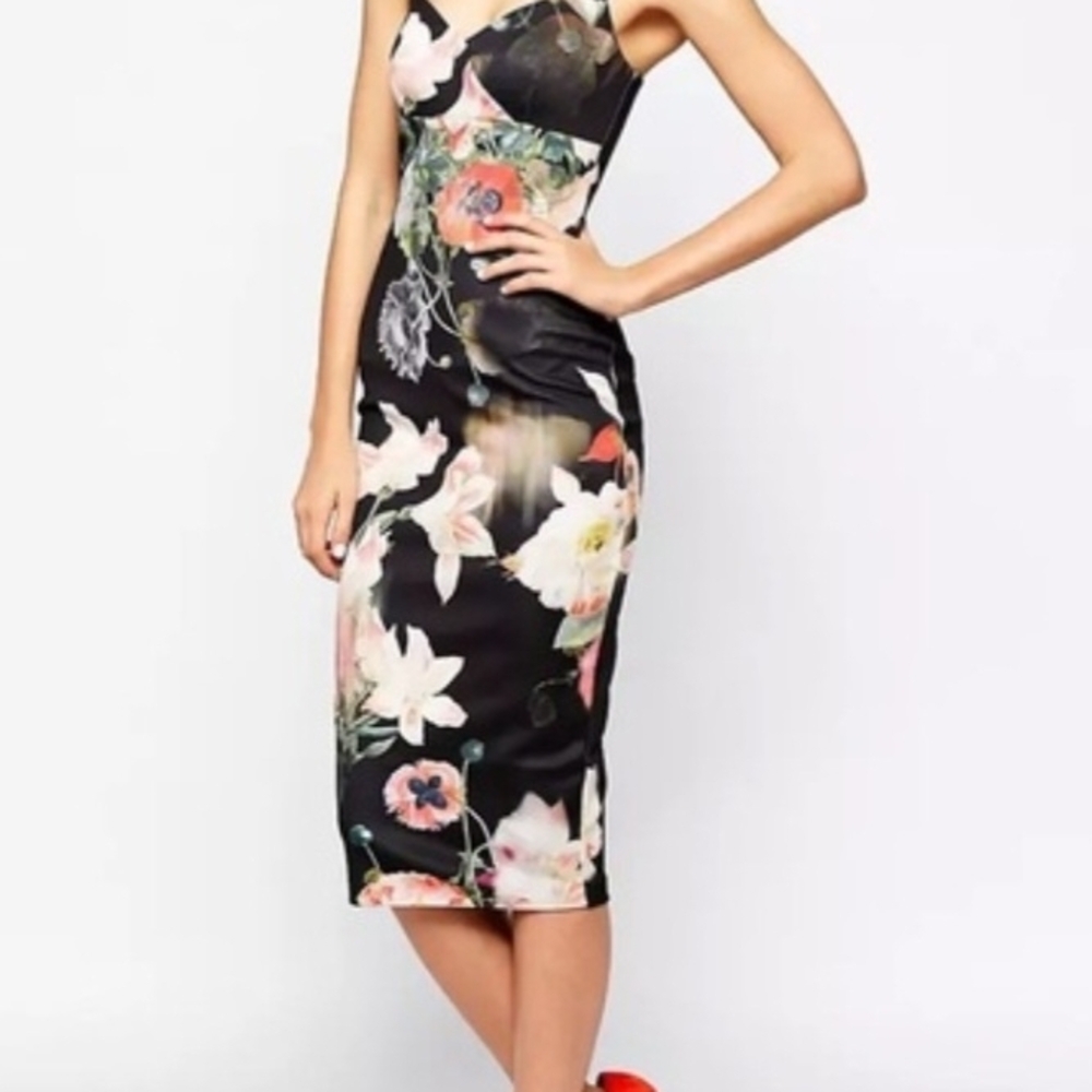 Ted Baker London Black Floral Midi Dress